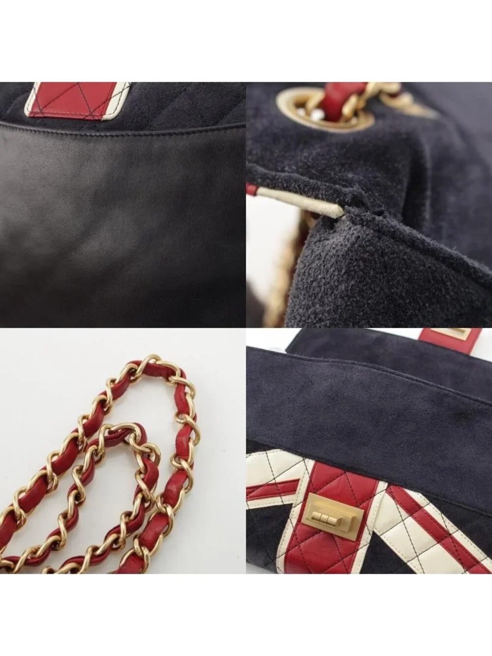 Chanel 2.55 Leather Suede Union Jack Shoulder Bag Navy